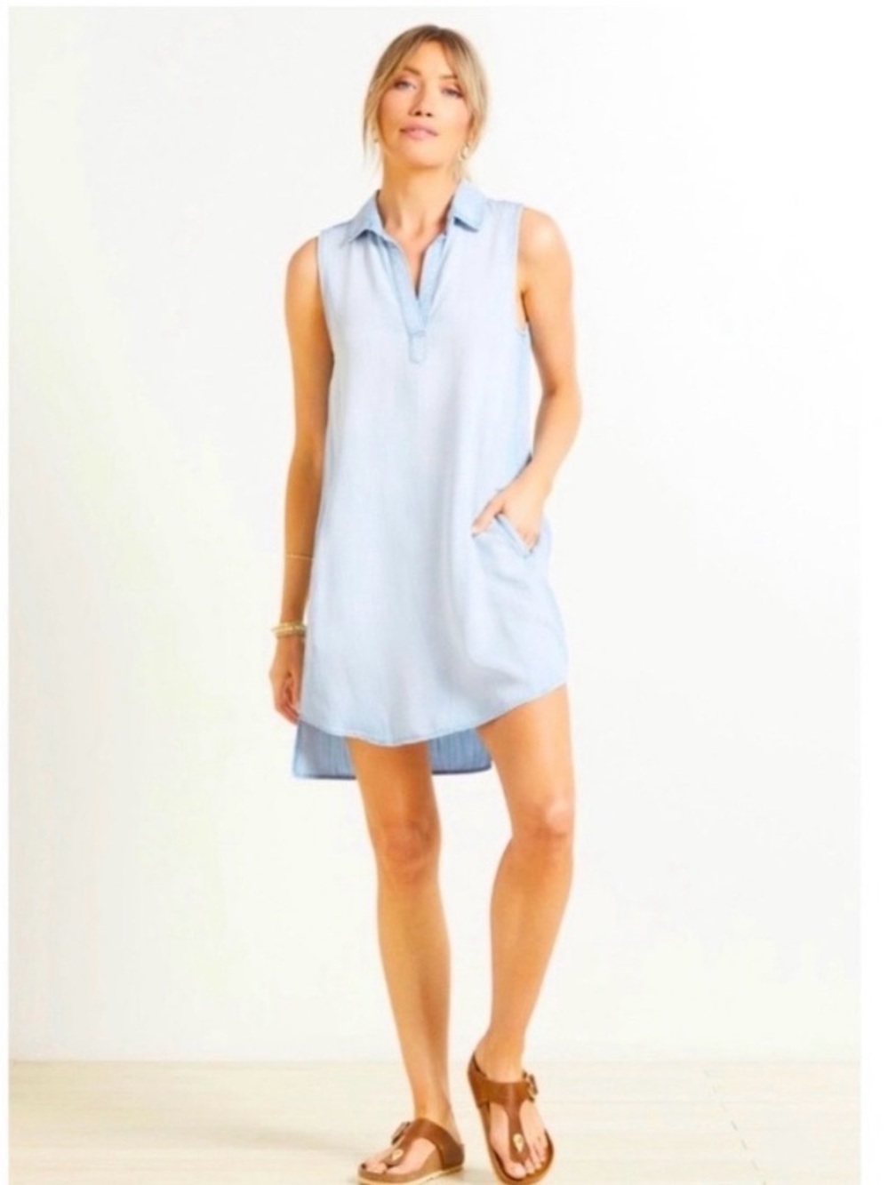 Cloth & Stone Anthropologie Sleeveless Chambray Tunic Dress Large